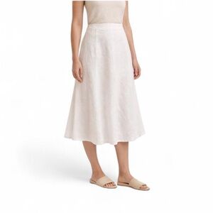 Eileen Fisher White Irish Linen A-Line Midi Skirt Medium Minimalist Summer